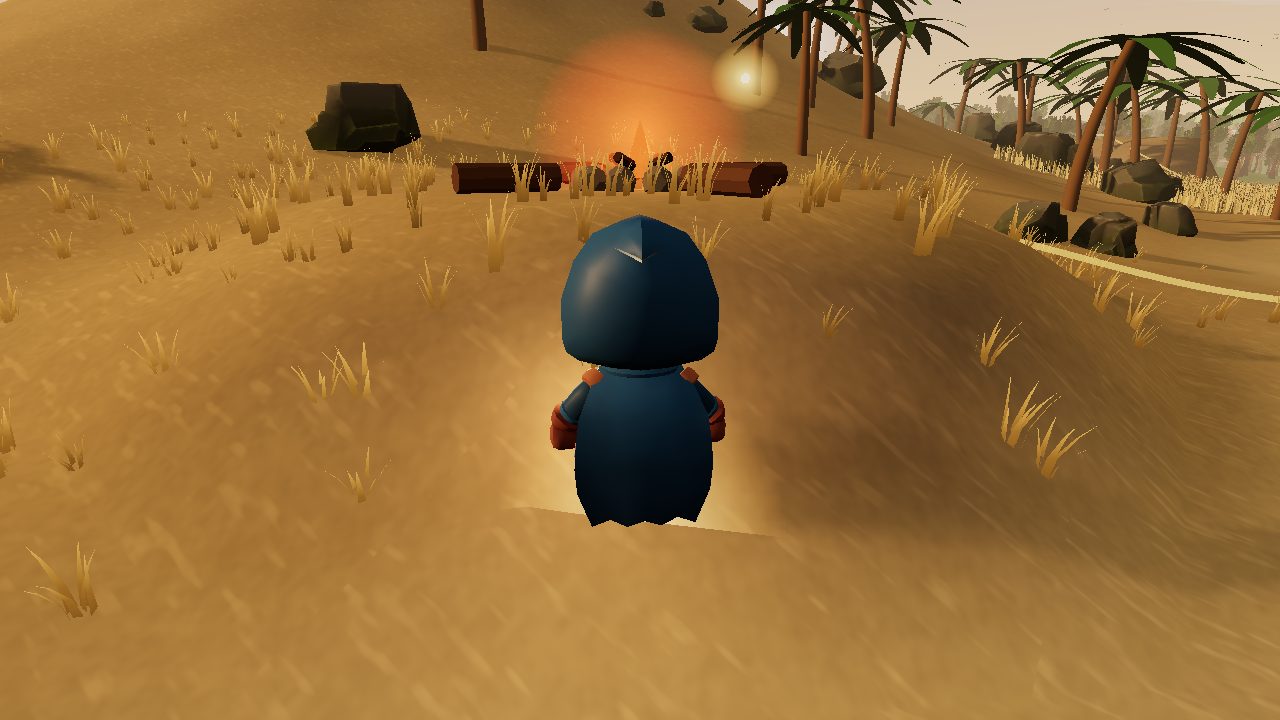 A campfire at sunset